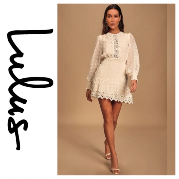 LULU'S Lust or Love Cream Embroidered Lace Long Sleeve Dress - Picture 4 of 8
